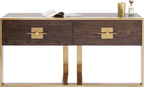 Konsola Osaka fornir jesion, dwie szuflady i złota metalowa podstawa
