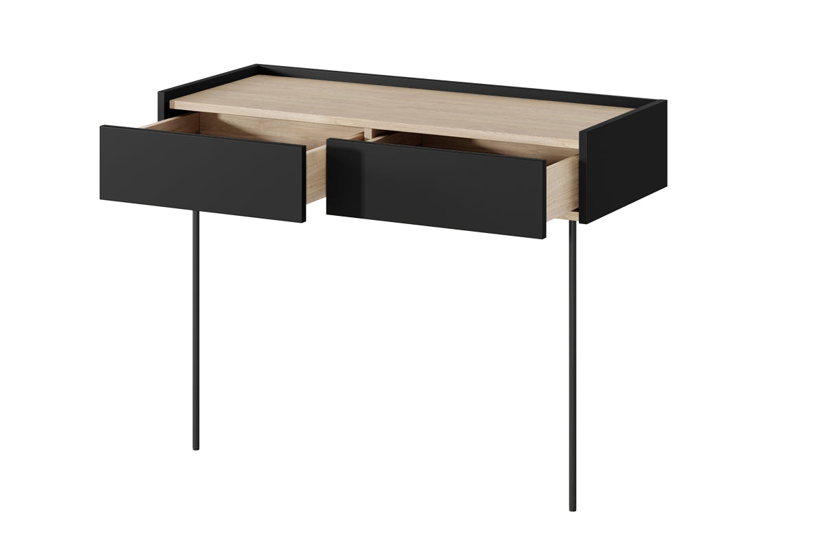 Konsola / toaletka Desin z szufladami i metalowymi nogami 100 cm - czarny mat / dąb nagano