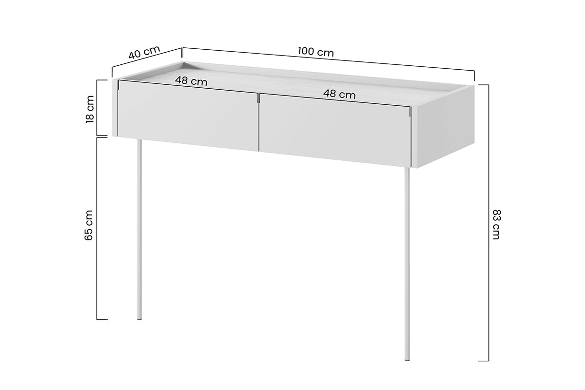 Konsola / toaletka Desin z szufladami i metalowymi nogami 100 cm - czarny mat / dąb nagano