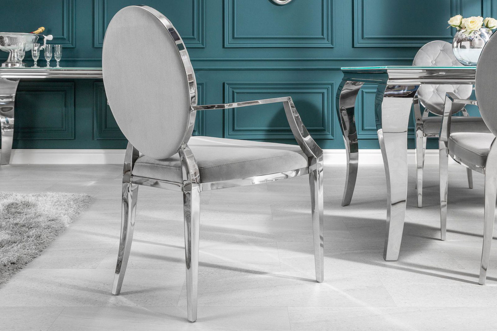 Krzesło Barock Silver szary z podłokietnikiem / 38343  / INVICTA INTERIOR