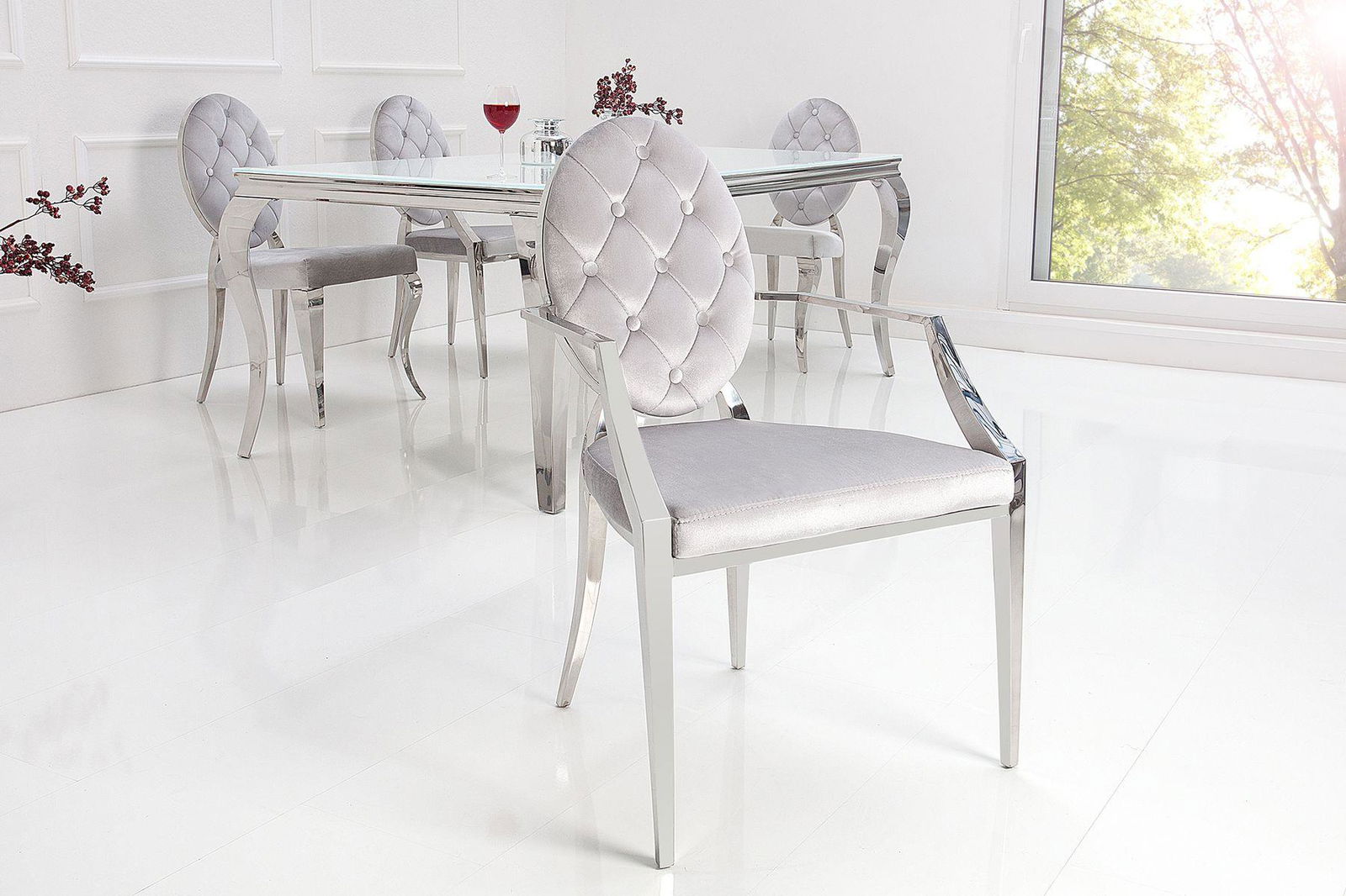 Krzesło Barock Silver szary z podłokietnikiem / 38343  / INVICTA INTERIOR