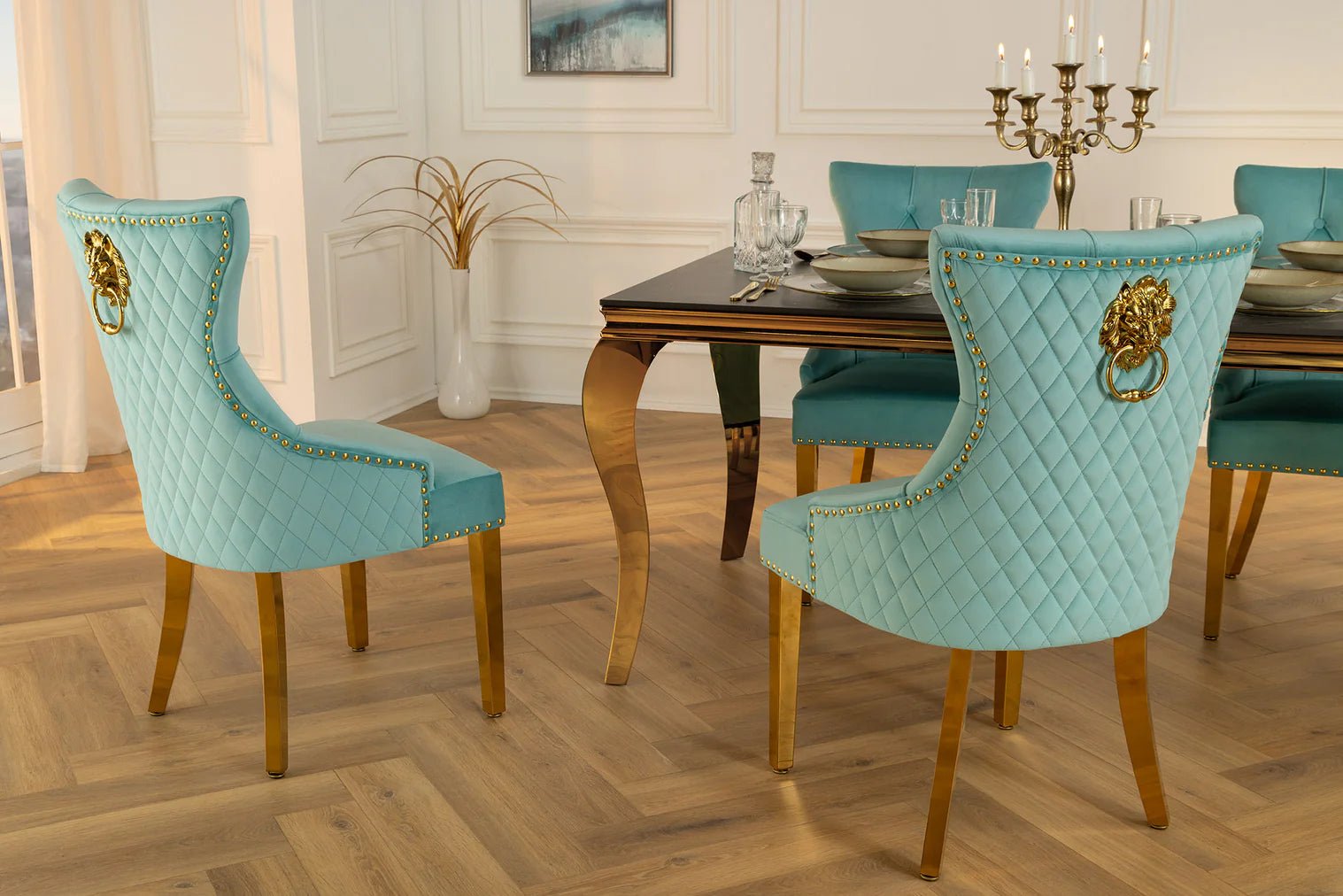 KRZESŁO CASTLE BŁĘKITNY AKSAMIT KOŁADKA LEW / 45845 / INVICTA INTERIOR