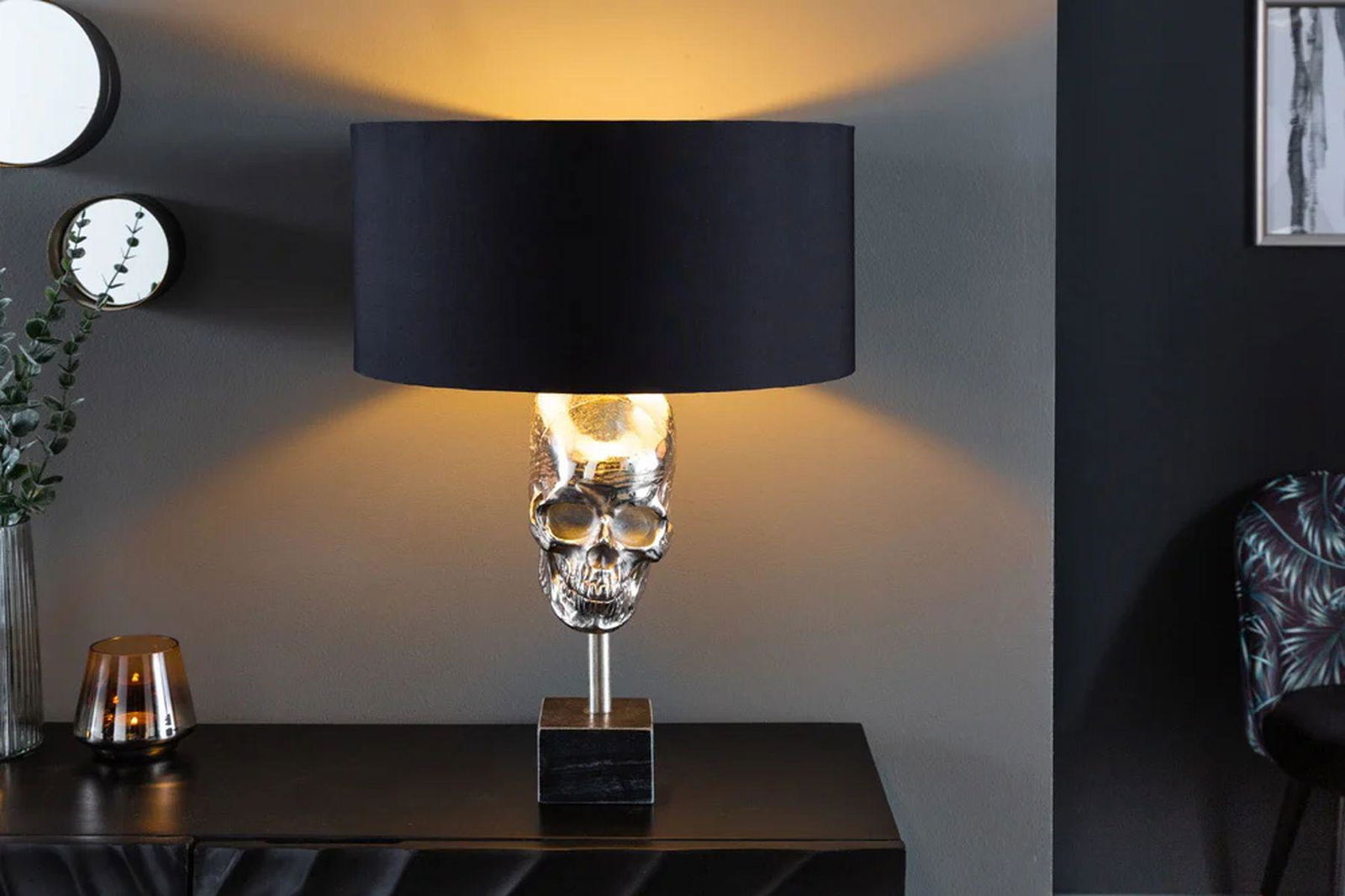 LAMPA STOŁOWA CZASZKA CZARNY / SREBRNY  / 41528    / INVICTA INTERIOR