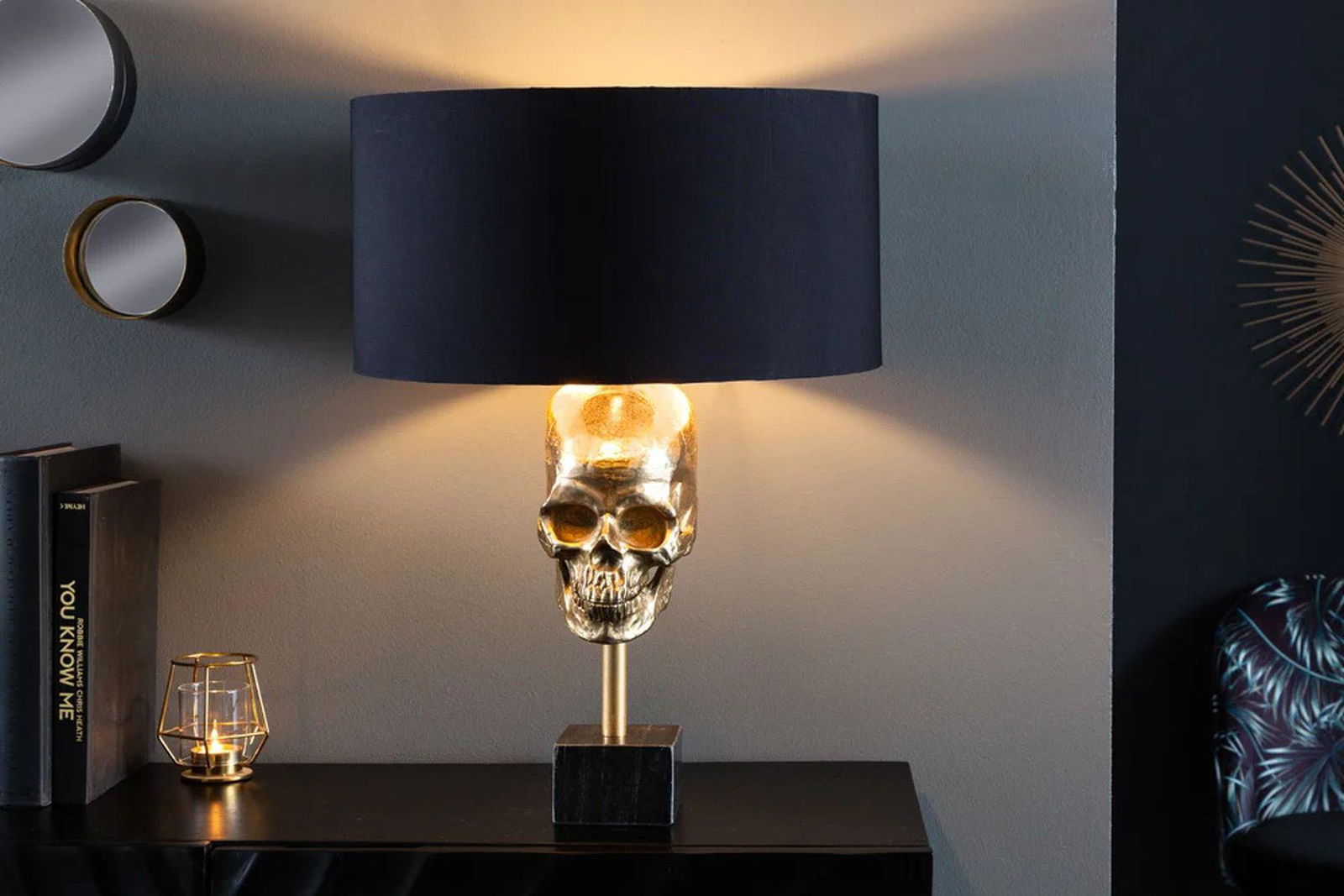 LAMPA STOŁOWA CZASZKA CZARNY / ZŁOTY  / 41529    / INVICTA INTERIOR