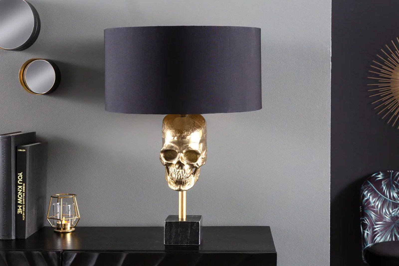 LAMPA STOŁOWA CZASZKA CZARNY / ZŁOTY  / 41529    / INVICTA INTERIOR