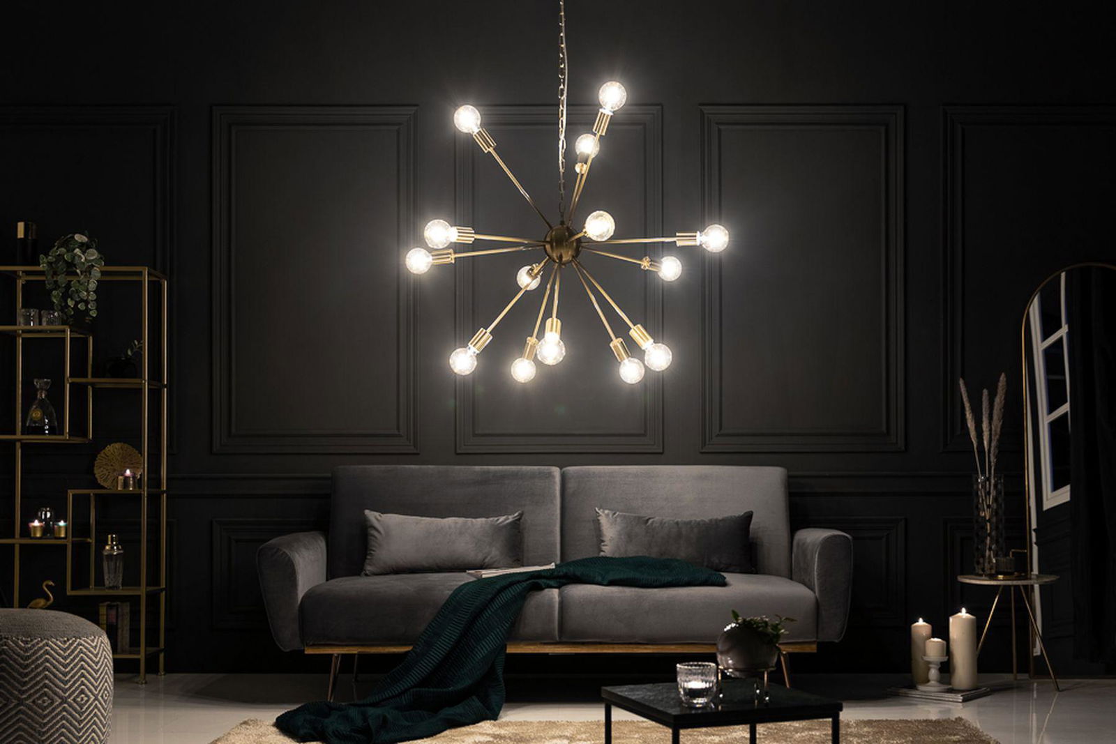 LAMPA WISZĄCA SPUTNIK 85 CM ZŁOTA / 41108 / INVICTA INTERIOR