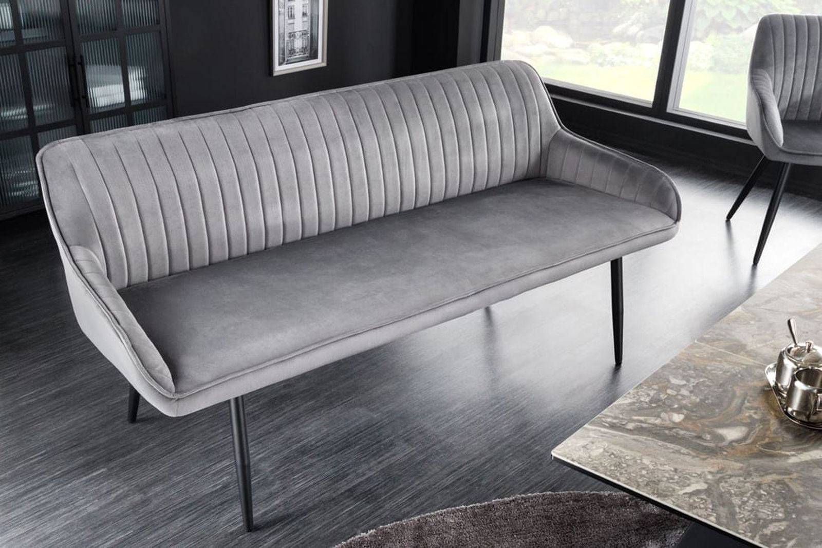 ŁAWKA TURIN SREBRNOSZARY AKSAMIT 160 CM / 43692 / INVICTA INTERIOR