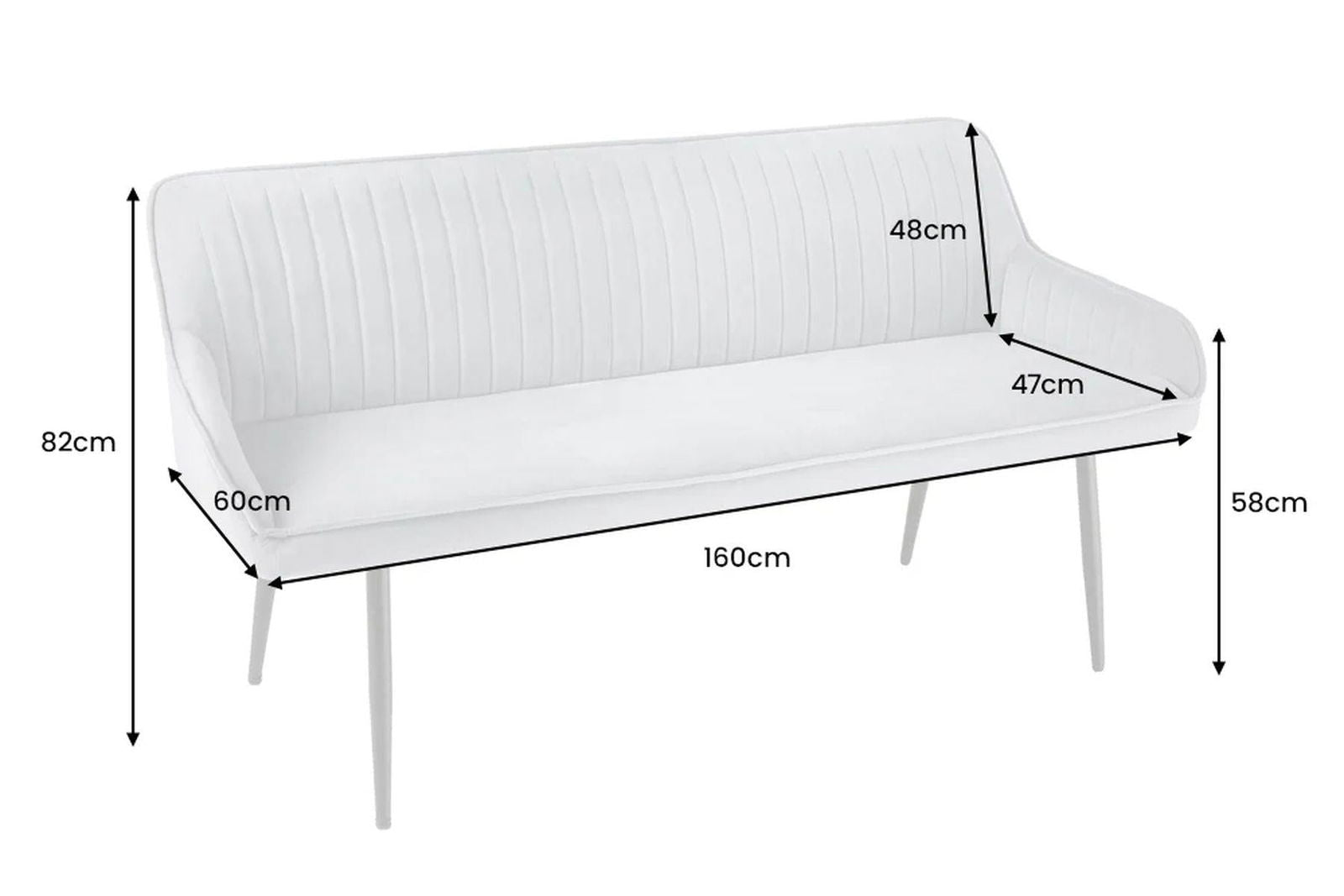 ŁAWKA TURIN SREBRNOSZARY AKSAMIT 160 CM / 43692 / INVICTA INTERIOR