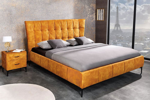 ŁÓŻKO BOUTIQUE MUSZTARDOWO ŻÓŁTY AKSAMIT 160 X 200 CM / 41666 / INVICTA INTERIOR