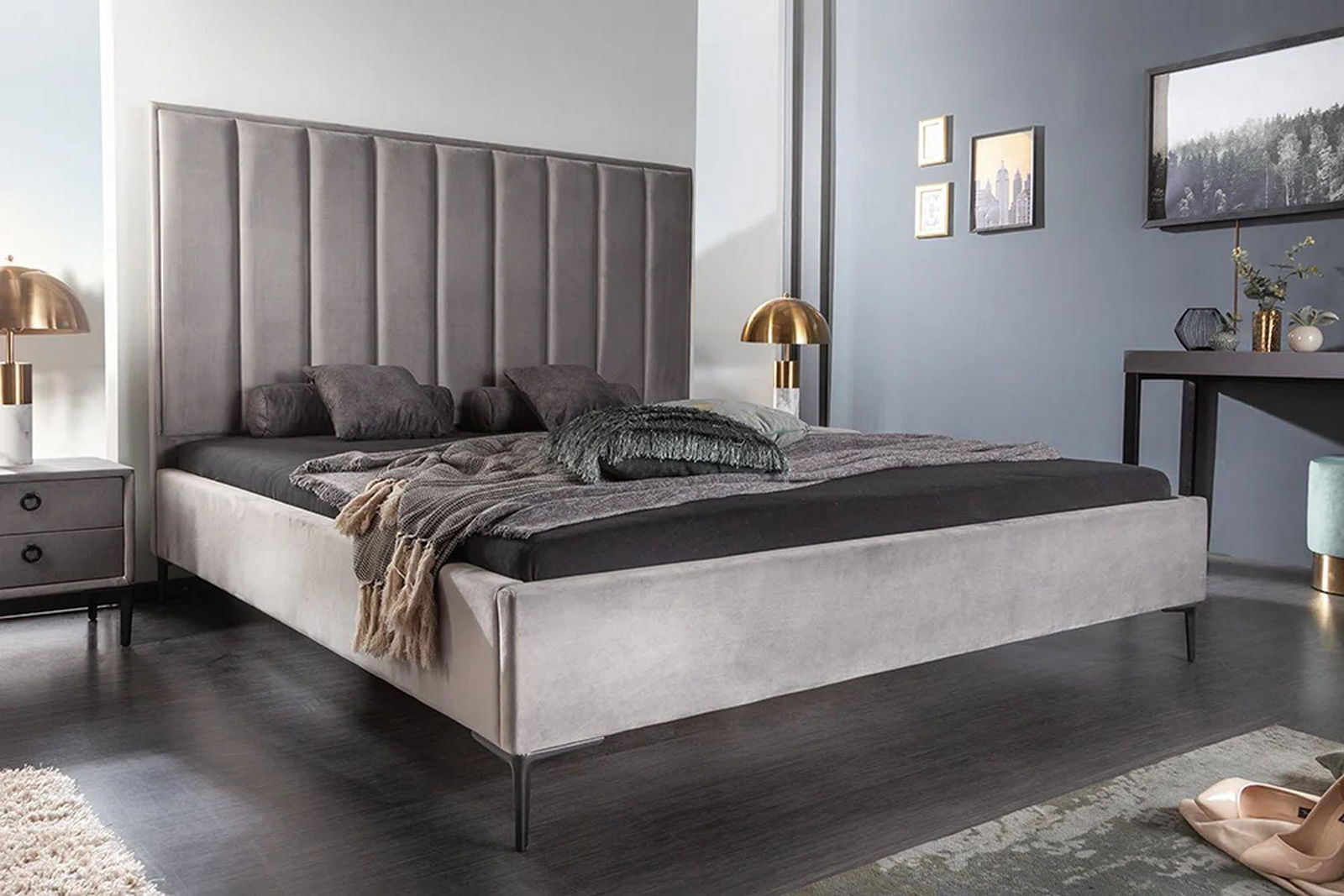 ŁÓZKO COSMOPOLITE 160 CM SREBRNOSZARE / 40558  / INVICTA INTERIOR