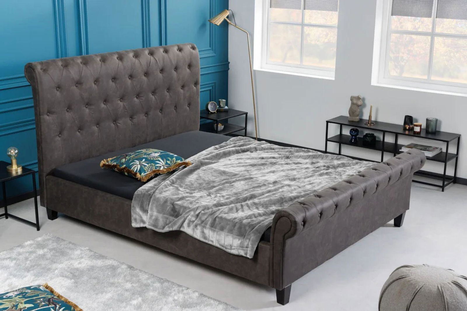 ŁÓZKO KENSINGTON 160 CM / 200 CM CIEMNOSZARE / 40605  / INVICTA INTERIOR