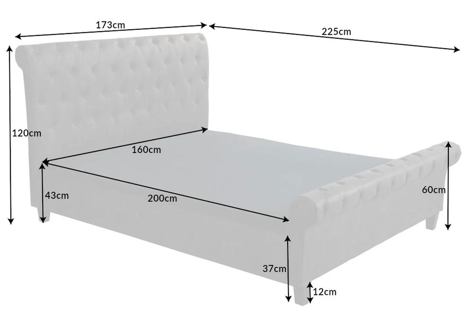 ŁÓZKO KENSINGTON 160 CM / 200 CM CIEMNOSZARE / 40605  / INVICTA INTERIOR