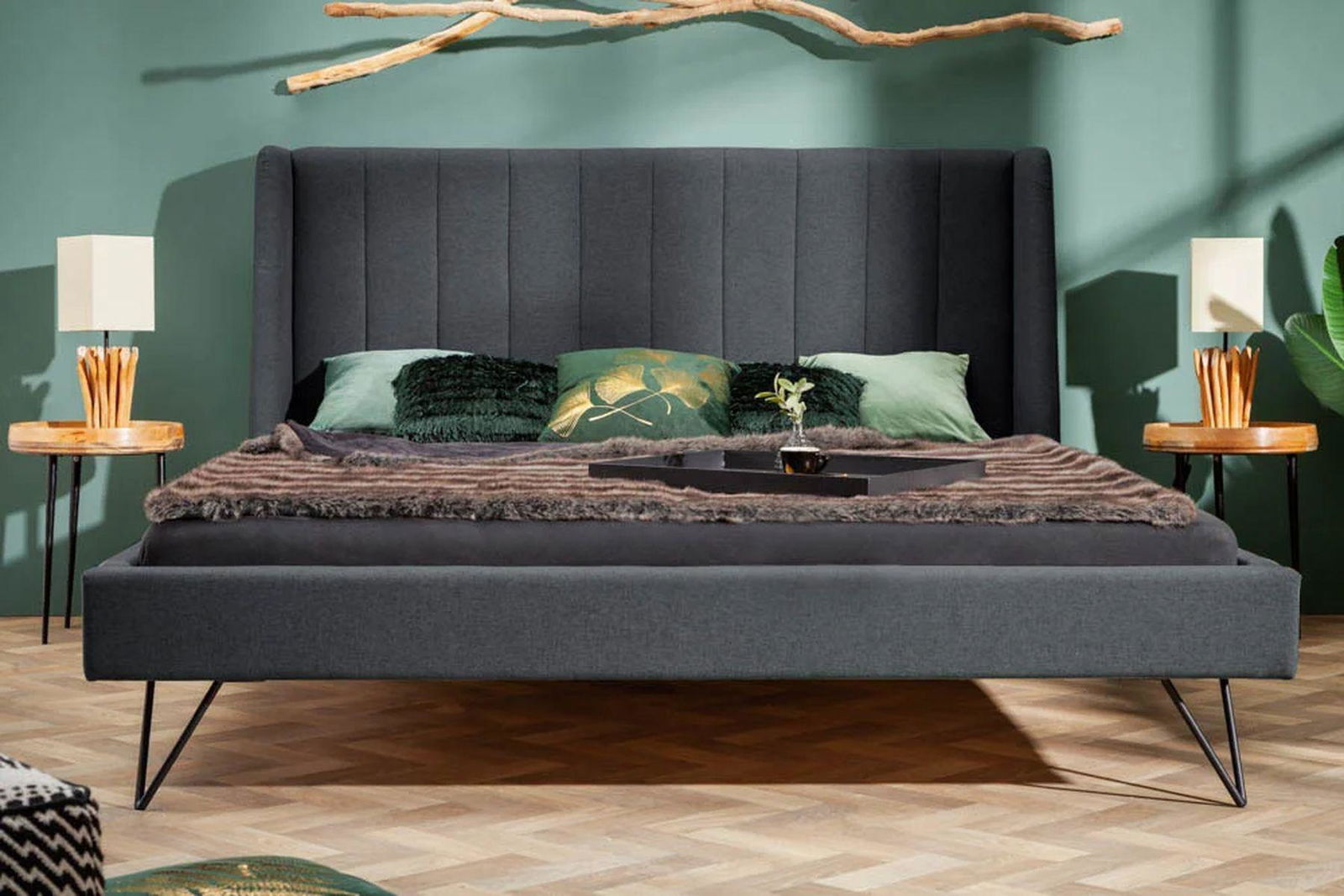ŁÓŻKO LA BEAUTE 160 X 200 ANTRACYT / 40763  / INVICTA INTERIOR