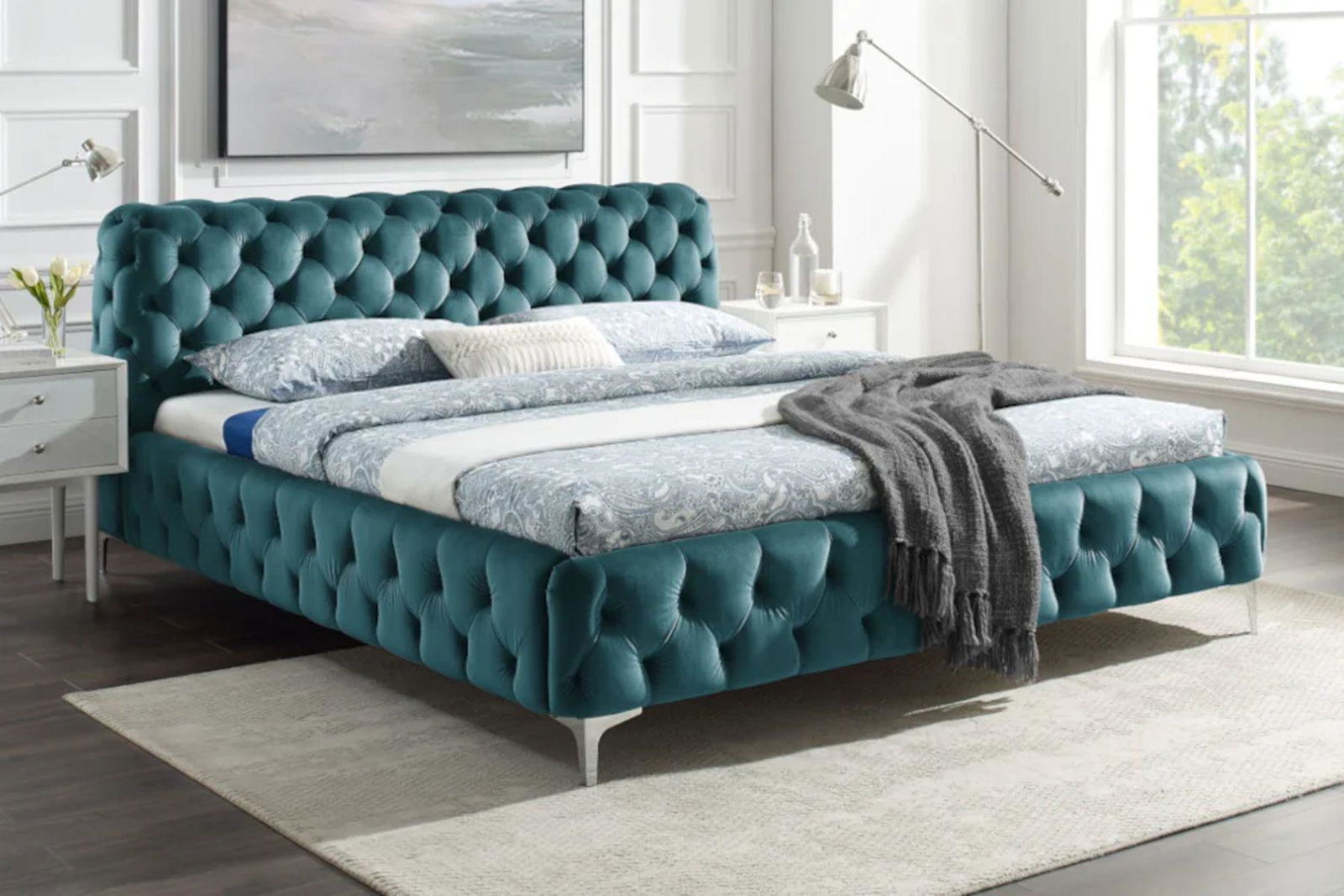ŁÓŻKO MODERN BAROCK TURKUSOWY AKSAMIT / 41438  / INVICTA INTERIOR