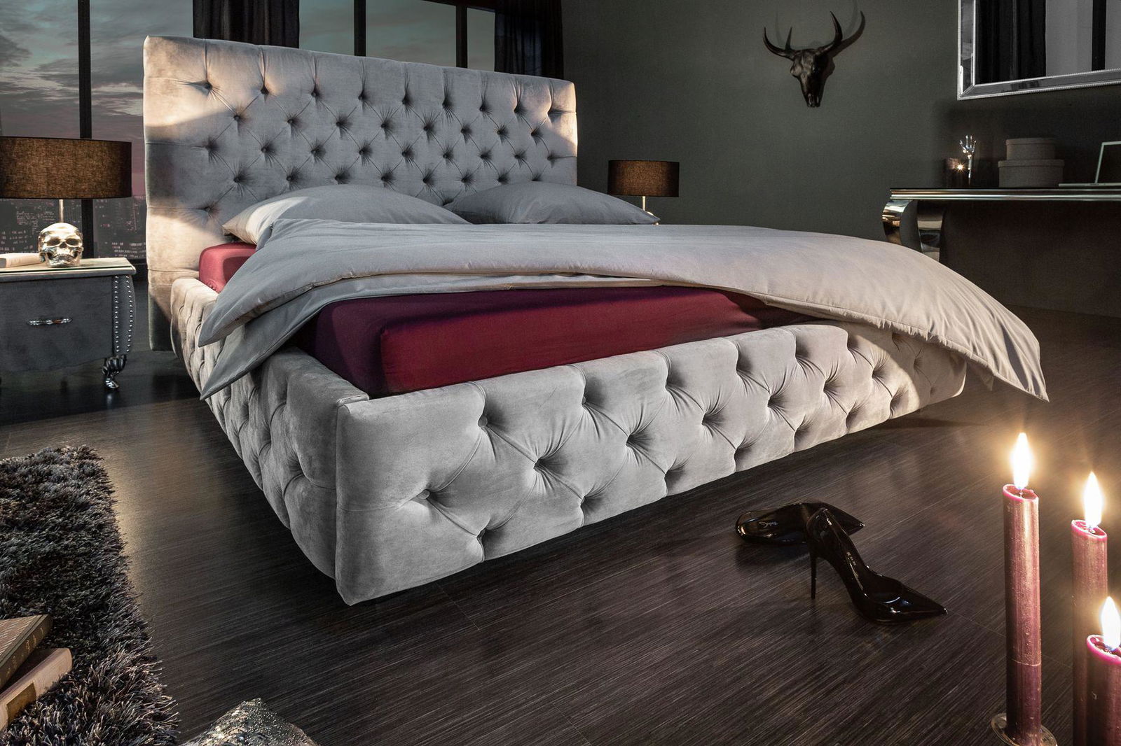 ŁÓŻKO PARIS 180 szary aksamit / 39992  / INVICTA INTERIOR