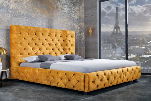ŁÓŻKO PARIS MUSZTARDOWO ŻÓŁTY AKSAMIT 180 X 200CM / 41641 / INVICTA INTERIOR