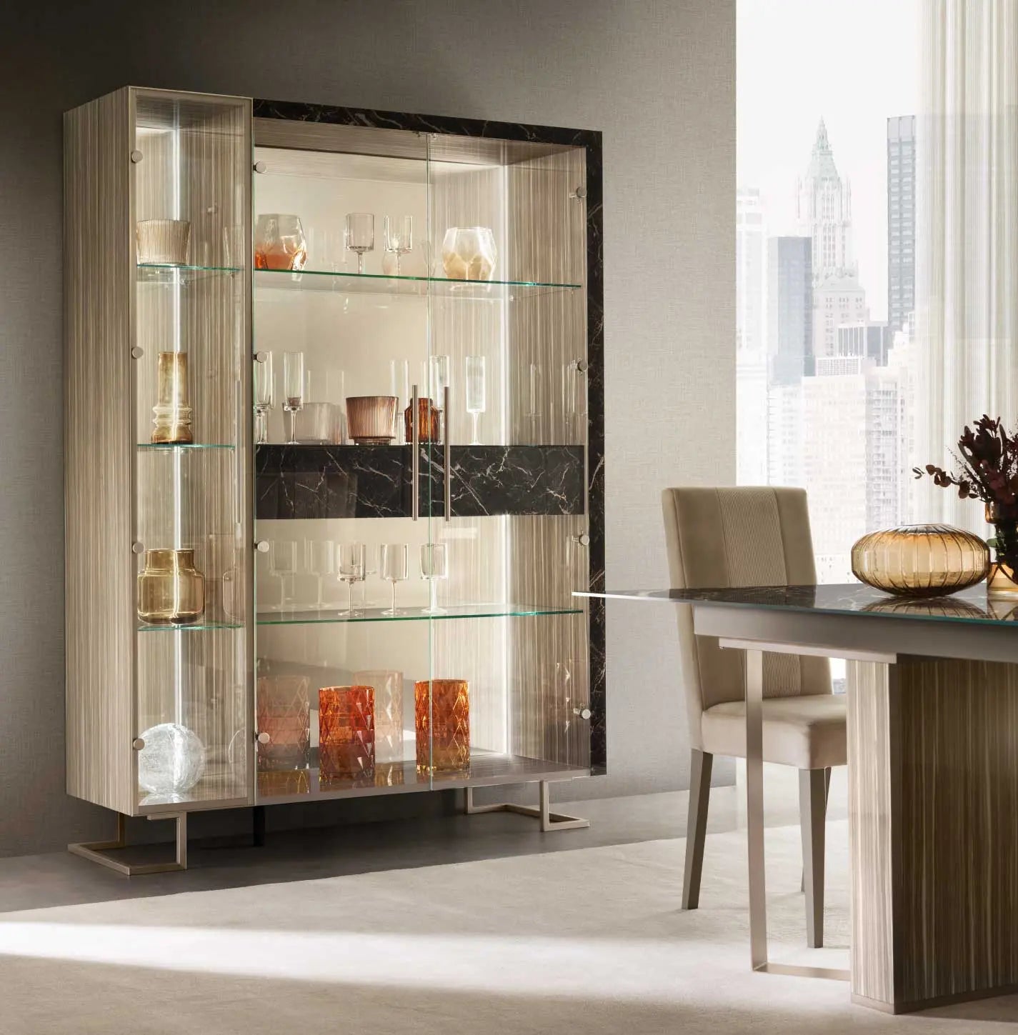 LUCE DARK WŁOSKA WITRYNA 3 DRZWIOWA z półkami szklanymi + szuflada 153 CM / ADORA /  ARREDOCLASSIC