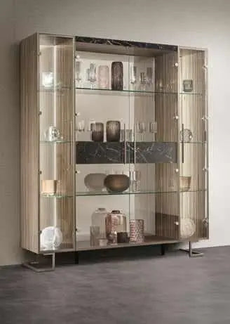 LUCE DARK WŁOSKA WITRYNA 4 DRZWIOWA z półkami szklanymi + szuflada 188CM / ADORA /  ARREDOCLASSIC