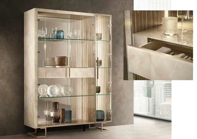 LUCE LIGHT WŁOSKA WITRYNA 3 DRZWIOWA z półkami szklanymi + szuflada 153 CM / ADORA /  ARREDOCLASSIC