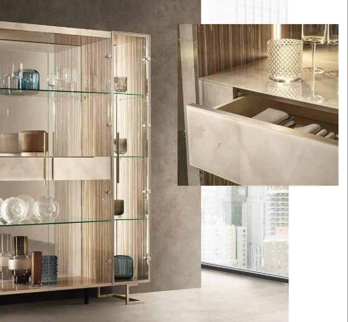 LUCE LIGHT WŁOSKA WITRYNA 3 DRZWIOWA z półkami szklanymi + szuflada 153 CM / ADORA /  ARREDOCLASSIC