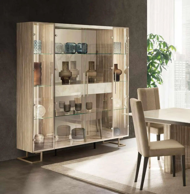 LUCE LIGHT WŁOSKA WITRYNA 4 DRZWIOWA z półkami szklanymi + szuflada 188CM / ADORA /  ARREDOCLASSIC