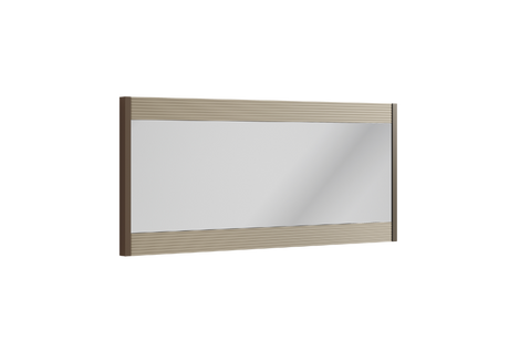 lustro Linea prostokątne z prążkowanymi panelami u góry i dołu, brązowa cienka rama, styl modern