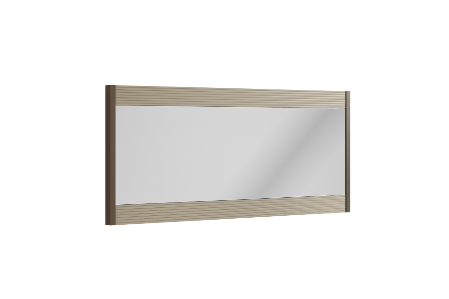 lustro Linea prostokątne z prążkowanymi panelami u góry i dołu, brązowa cienka rama, styl modern