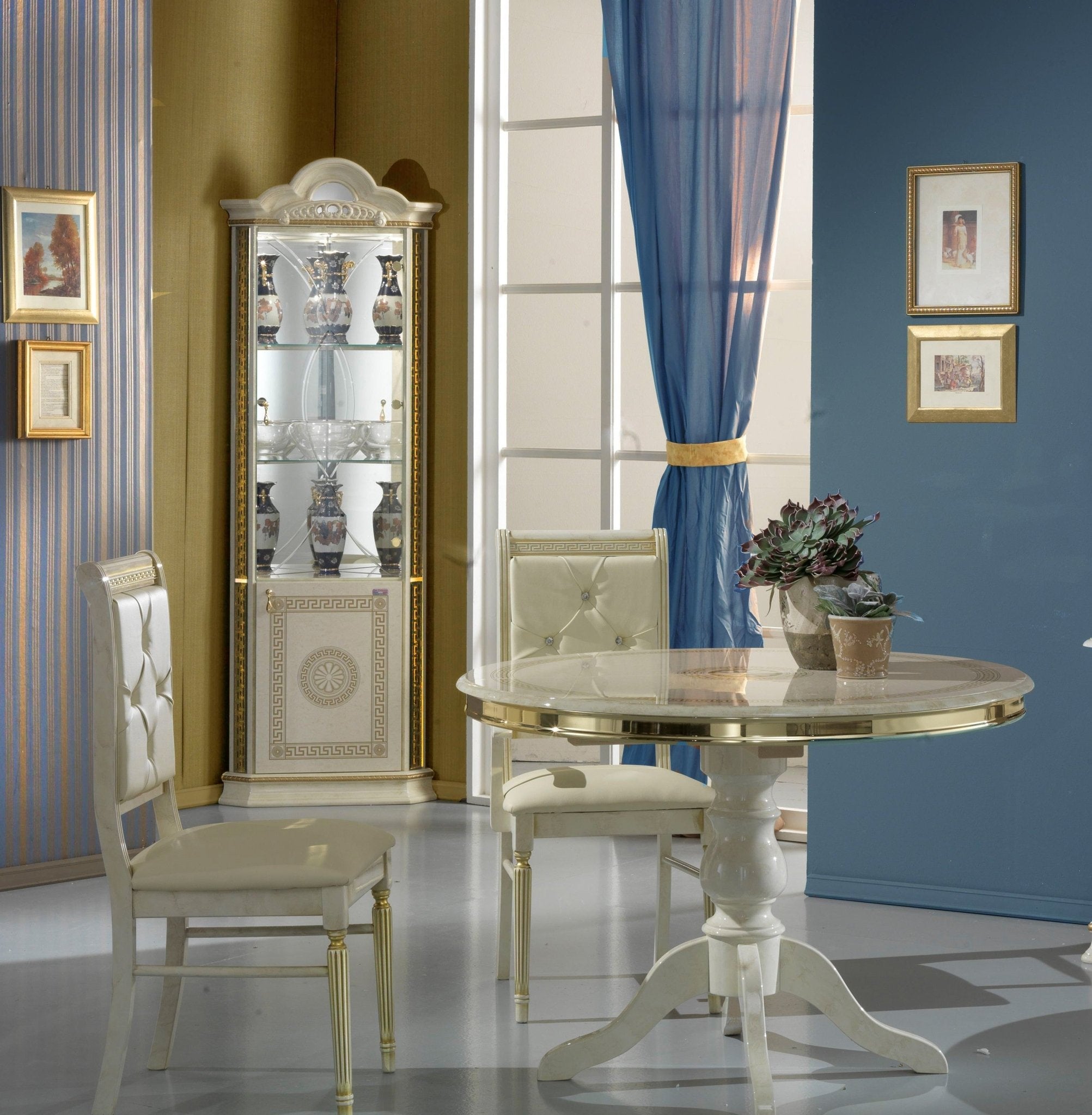 WŁOSKA KLASYCZNA WITRYNA 1 DRZWIOWA NAROŻNA VENUS BEŻ+ZŁOTO / BC