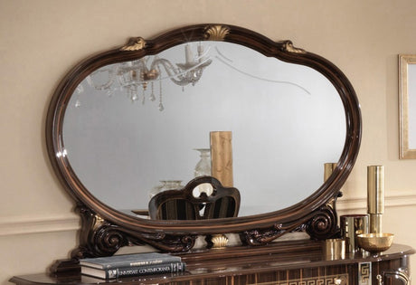 Owalne lustro New Venus walnut z rzeźbioną ramą i złotymi detalami w stylu klasycznym