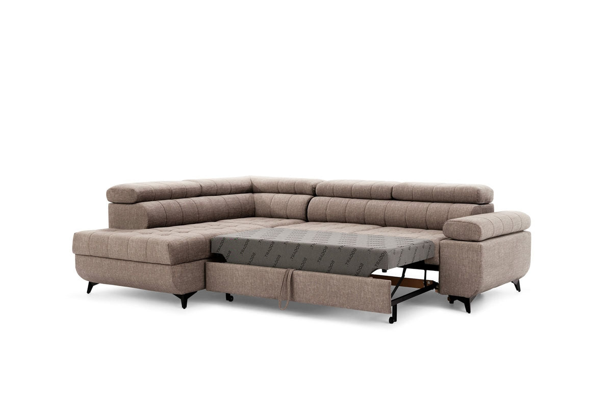 Narożnik rozkładany Dragonis lewostronny - beżowy welur hydrofobowy Vogue 4 Taupe