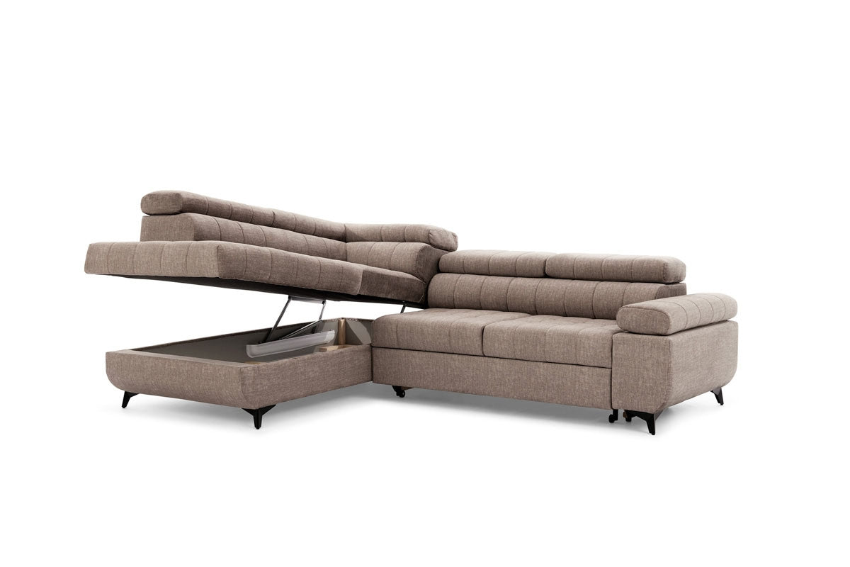 Narożnik rozkładany Dragonis lewostronny - beżowy welur hydrofobowy Vogue 4 Taupe