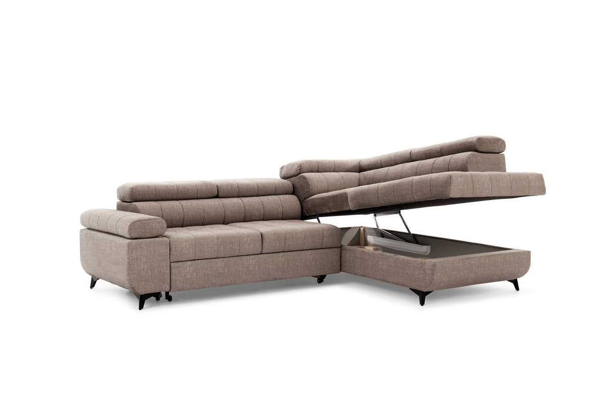 Narożnik rozkładany Dragonis prawostronny - beżowy welur hydrofobowy Vogue 4 Taupe