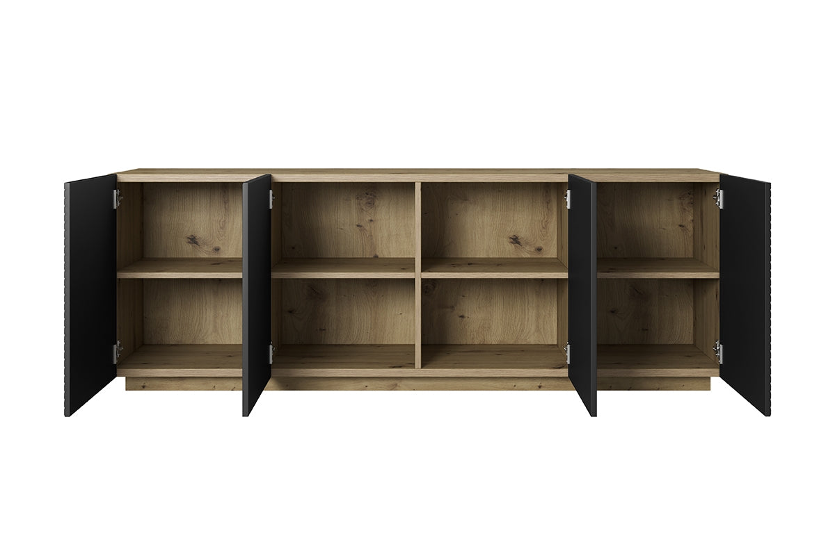 Nowoczesna komoda Asha z ryflowanym frontem 200 cm - artisan / czarny mat