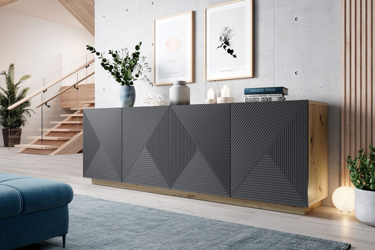 Nowoczesna komoda Asha z ryflowanym frontem 200 cm - artisan / rivier stone mat