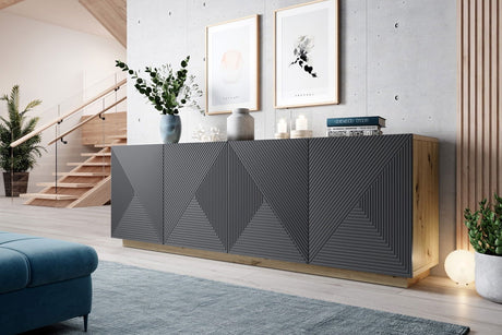Nowoczesna komoda Asha z ryflowanym frontem 200 cm - artisan / rivier stone mat