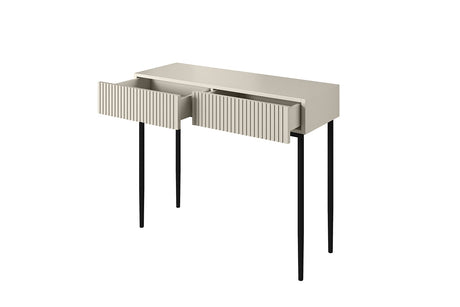 Nowoczesna konsola / toaletka Nicole z szufladami i metalowymi nogami 100 cm - kaszmir / czarne nóżki