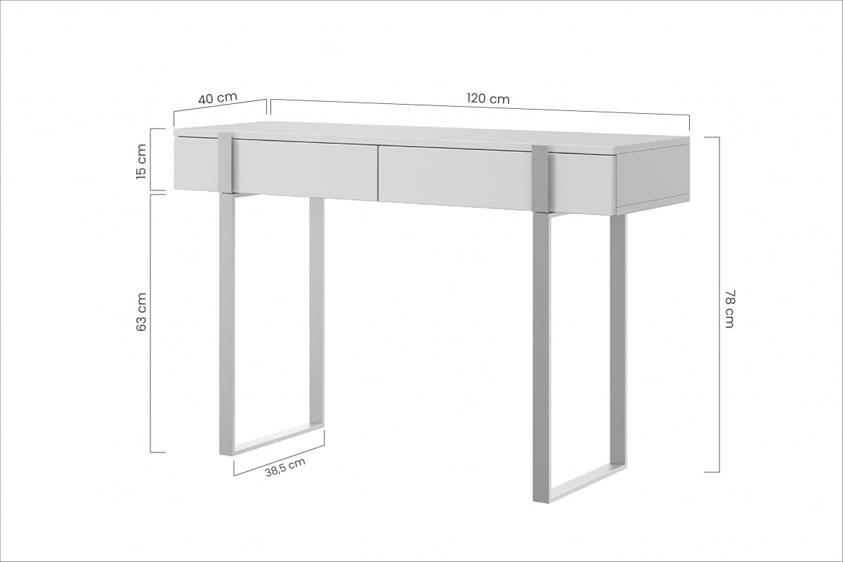 Nowoczesna konsola / toaletka Verica z metalowymi nogami 120 cm - czarny beton / czarne nóżki