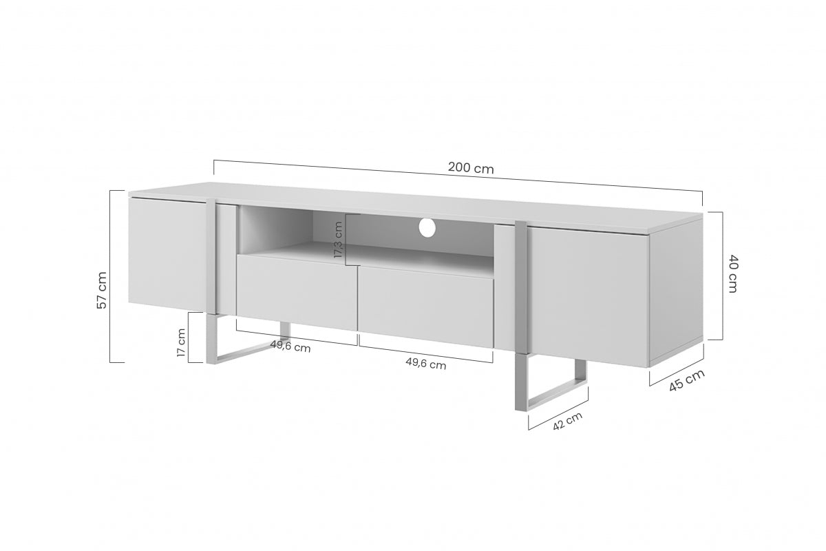 Nowoczesna szafka RTV Verica z szufladami i metalowymi nogami 200 cm - czarny beton / złote nóżki