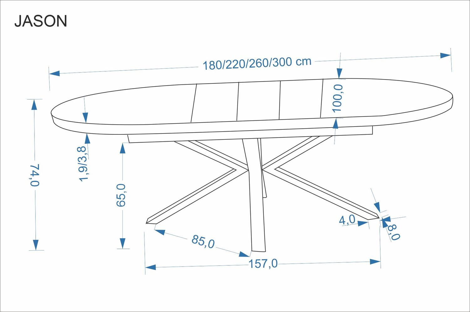 Stół do jadalni 180–300 cm z blatem MDF w naturalnej okleinie