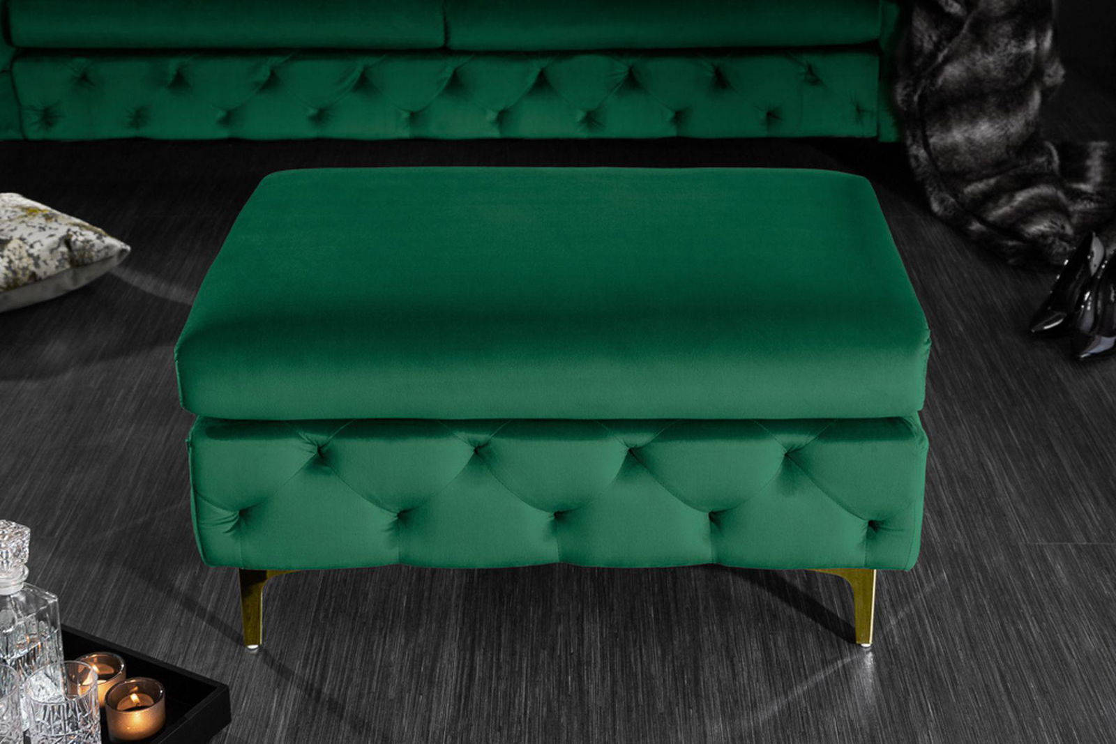 Pufa Modern Barock zielona / 39611 AKSAMIT / 39611  / INVICTA INTERIOR