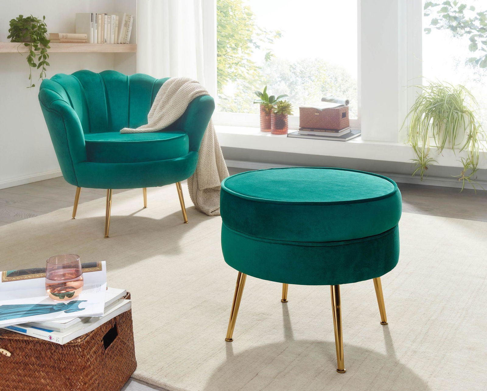 Pufa velvet zielona 51 cm Wohnling / WL6.437