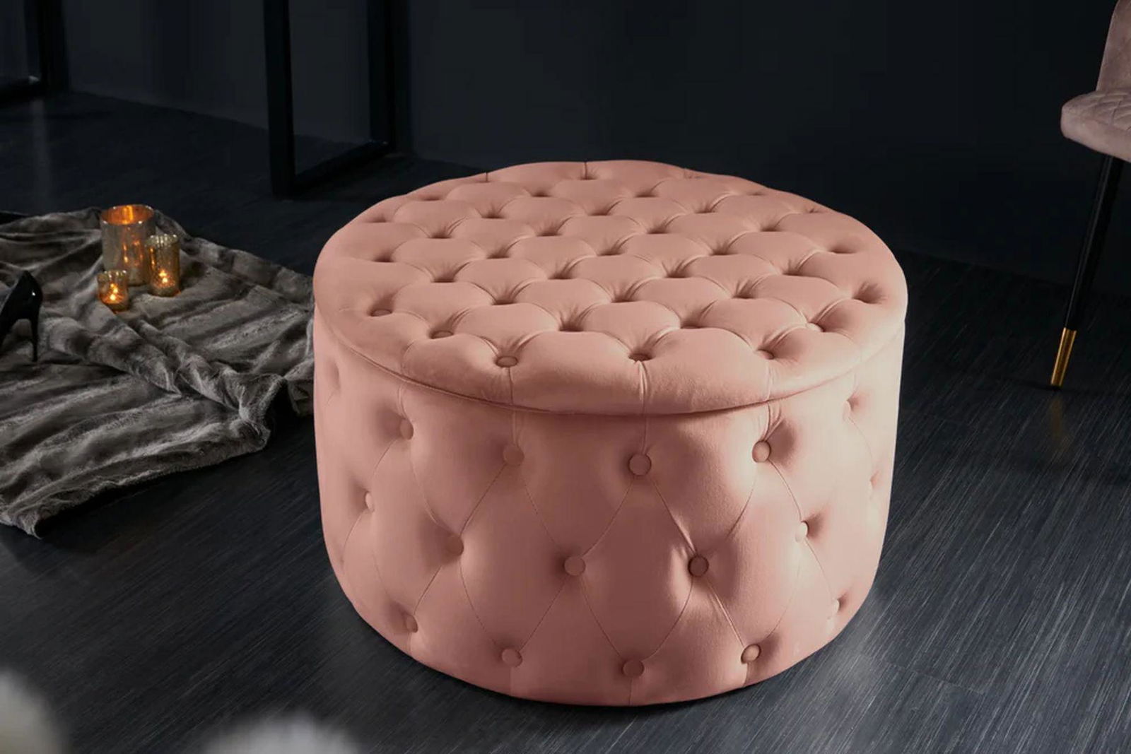 Pufa w stylu barokowym aksamit różowy / 40744  / INVICTA INTERIOR
