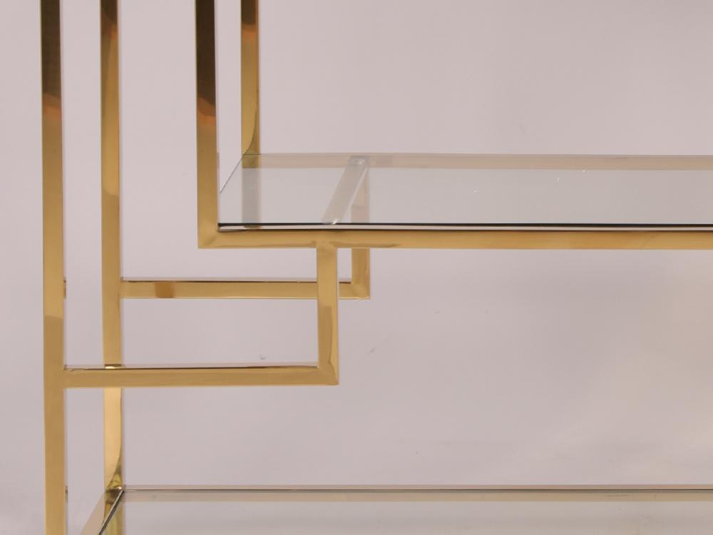 Regał Dubaj  202 cm / złota stal + szklane półki / EH