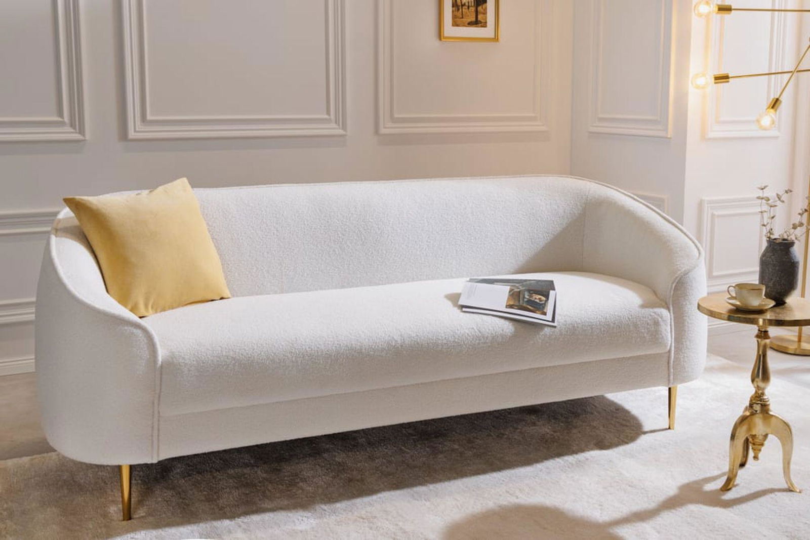 SOFA 3 OSOBOWA DIVA BIAŁA ZŁOTE NOGI  / 42817 / INVICTA INTERIOR