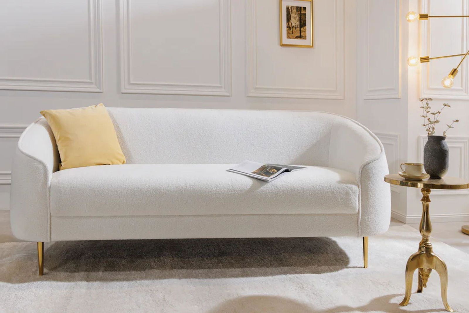 SOFA 3 OSOBOWA DIVA BIAŁA ZŁOTE NOGI  / 42817 / INVICTA INTERIOR