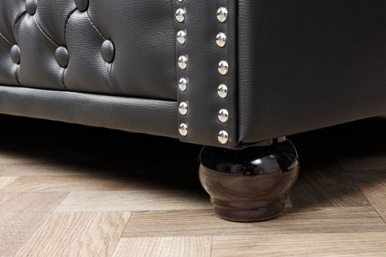 SOFA CHESTERFIELD 3 OSOBOWA IMITACJA SKÓRY CZARNA / 41447 / INVICTA INTERIOR