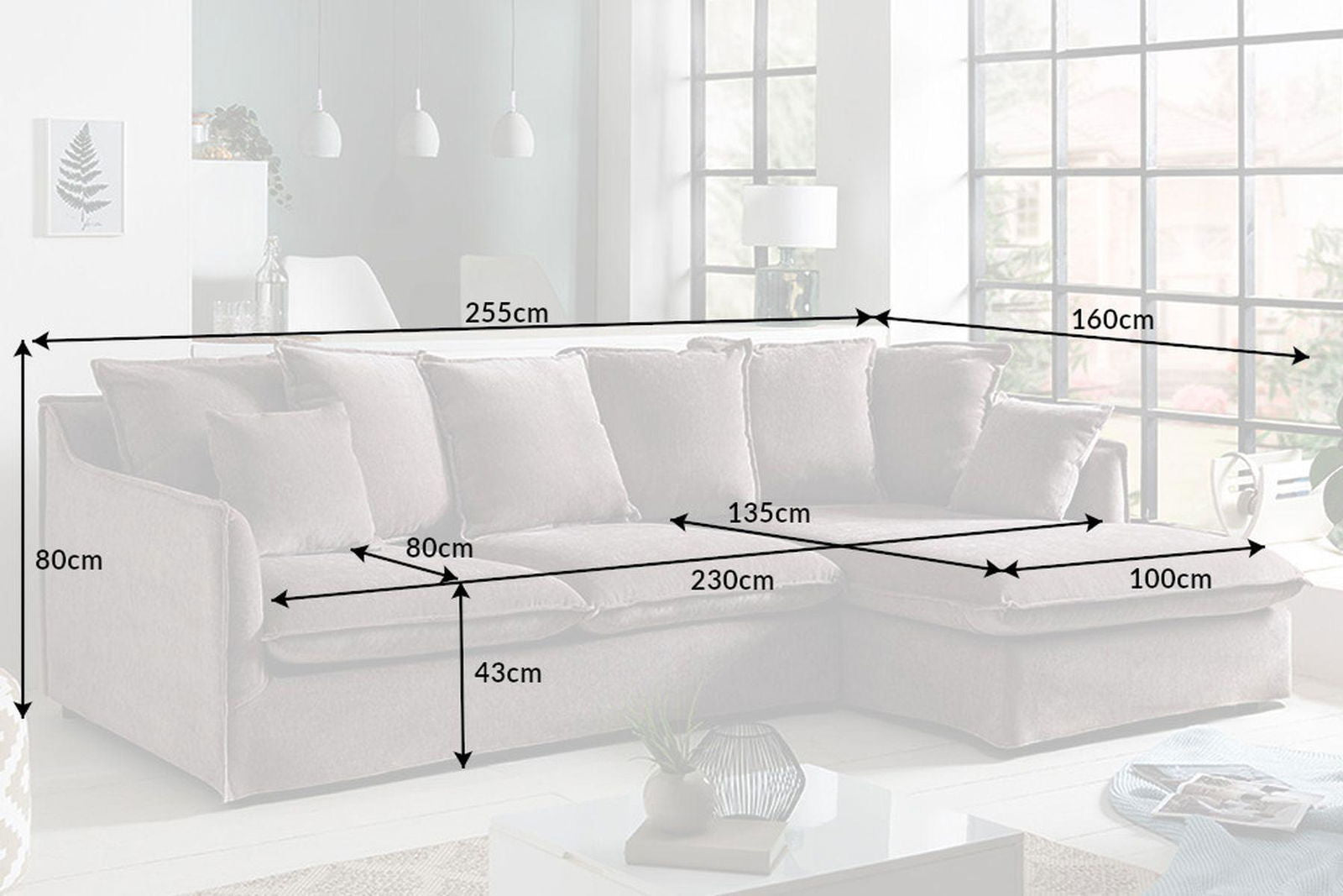 SOFA HEAVEN 255 CM CIEMNOSZARY LEN / 40674 / INVICTA INTERIOR