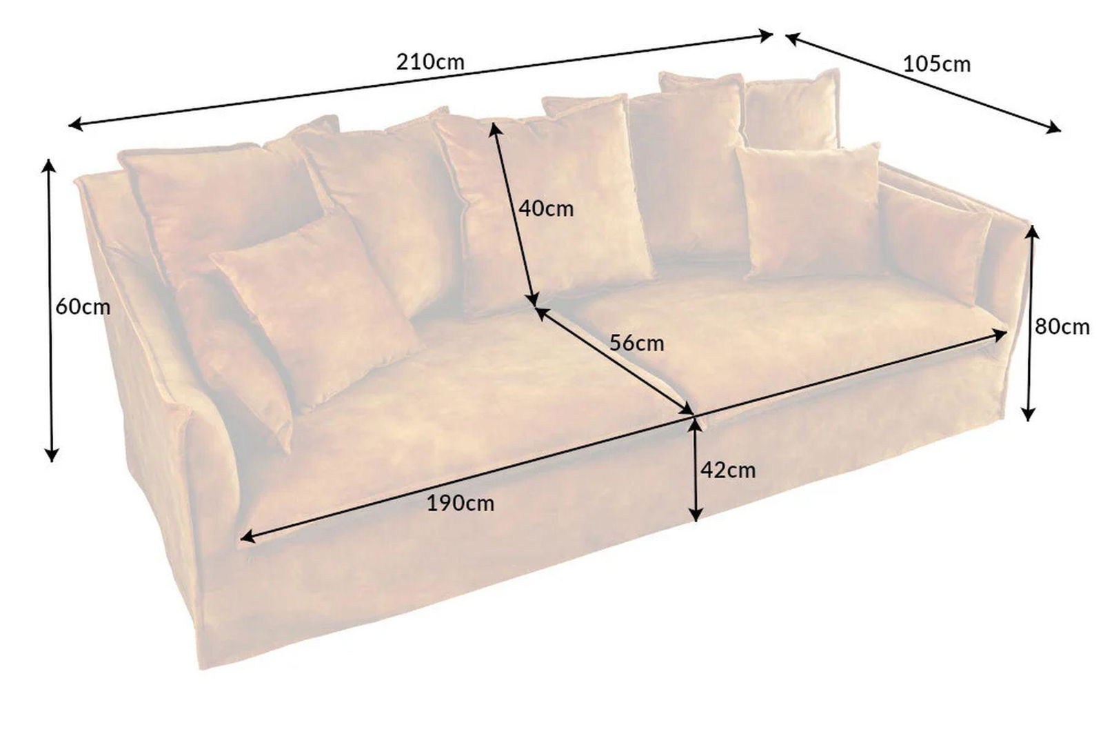 SOFA HEAVEN 3 OSOBOWA MUSZTARDOWY AKSAMIT 215 CM / 40831 / INVICTA INTERIOR