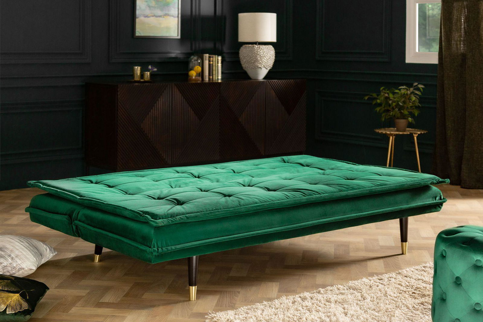 SOFA MAGNIFIQUE ROZKLADANA SZMARAGDOWO ZIELONA / 40029 / INVICTA INTERIOR