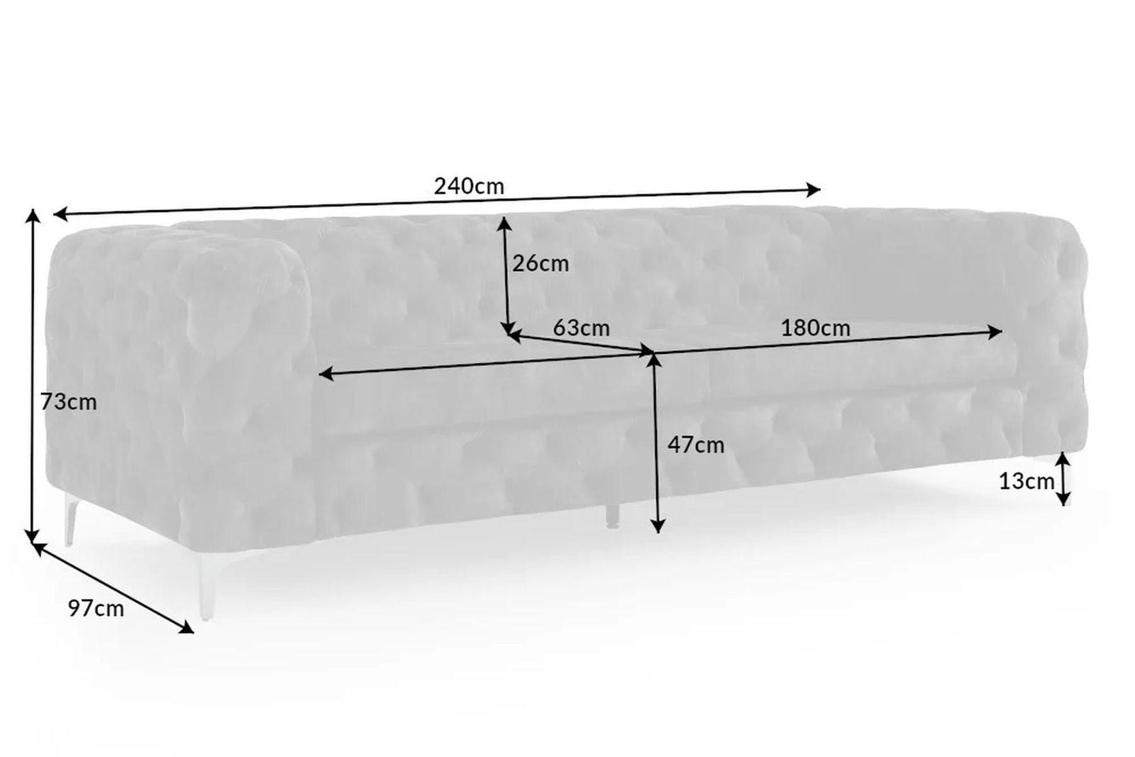 SOFA MODERN BAROCK 240 CM CIEMNOSZARY AKSAMIT / 41134 / INVICTA INTERIOR